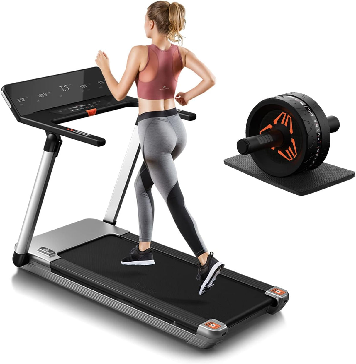 RHYTHM FUN Shock Absorbing Treadmill and Ab Roller with Knee Pad