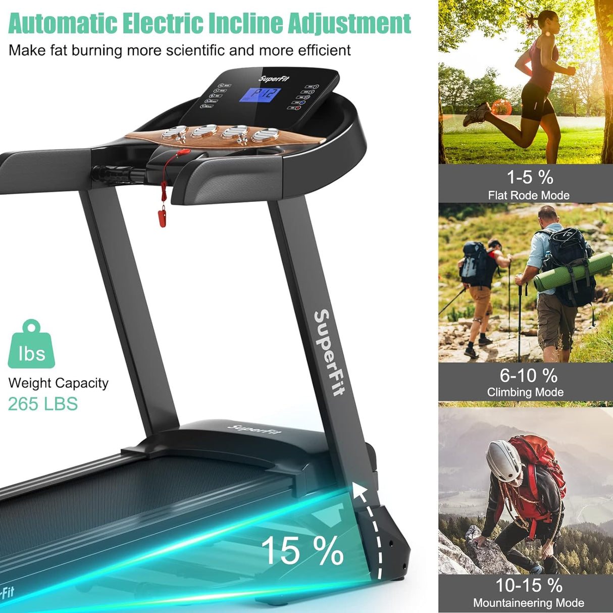 GYMAX 3.75HP Folding Treadmill, 1-15% Automatic Incline Treadmill with GYMAX App Control, 12 Preset & 3 Custom Programs, Heart Rate Monitor, Home Gym Cardio Training Machine