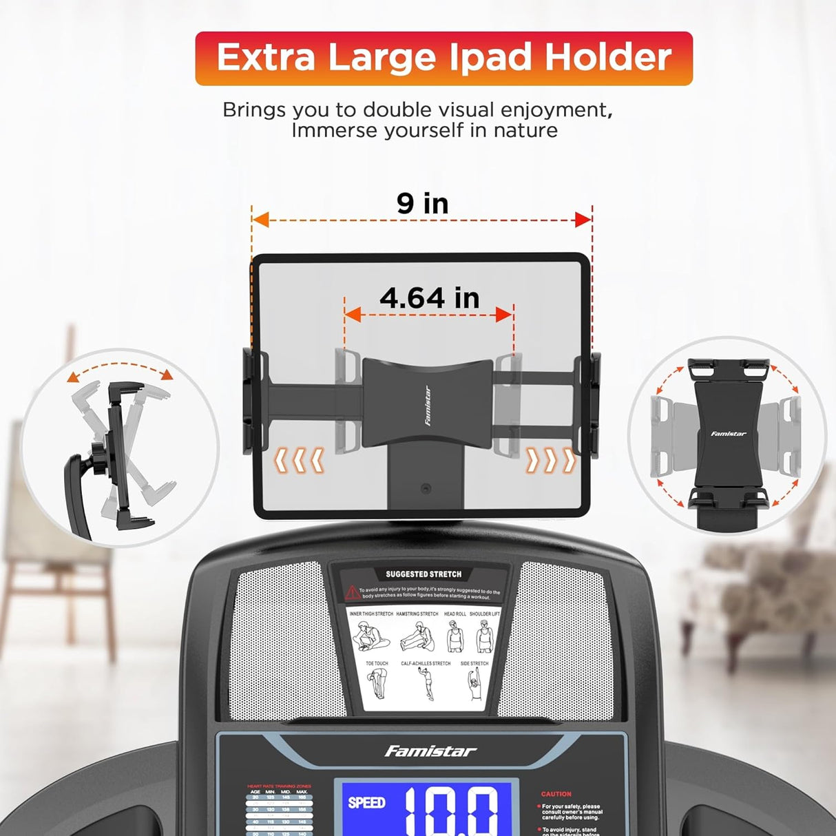 4.5HP Folding Treadmill, 15% Auto Incline 300 lbs Capacity Electric Treadmill with APP Control, Stereo Bluetooth, Armrest Button Heart Rate, Running Machine for Home Workout
