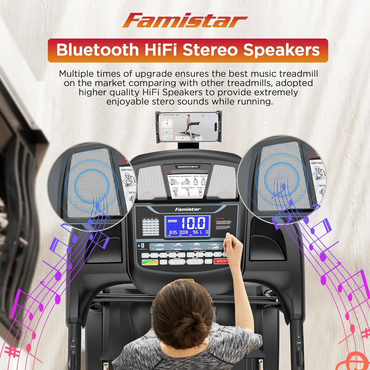 4.5HP Folding Treadmill, 15% Auto Incline 300 lbs Capacity Electric Treadmill with APP Control, Stereo Bluetooth, Armrest Button Heart Rate, Running Machine for Home Workout