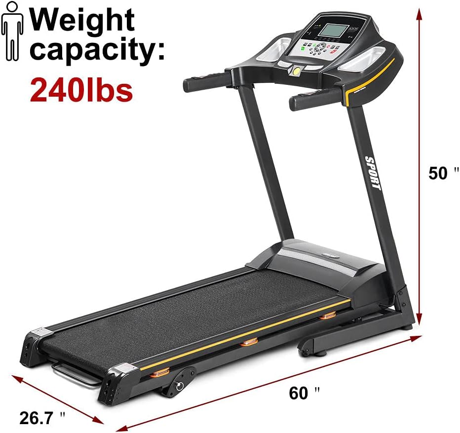Foldable Treadmills for Home Folding Electric Treadmill Motorized Running Machine with Manual Incline and Hydraulic Rod Mechanism Cardio Training w/Wheels, Safety Key,EKG Grip Pulse Sensor