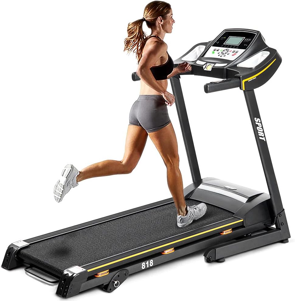Foldable Treadmills for Home Folding Electric Treadmill Motorized Running Machine with Manual Incline and Hydraulic Rod Mechanism Cardio Training w/Wheels, Safety Key,EKG Grip Pulse Sensor