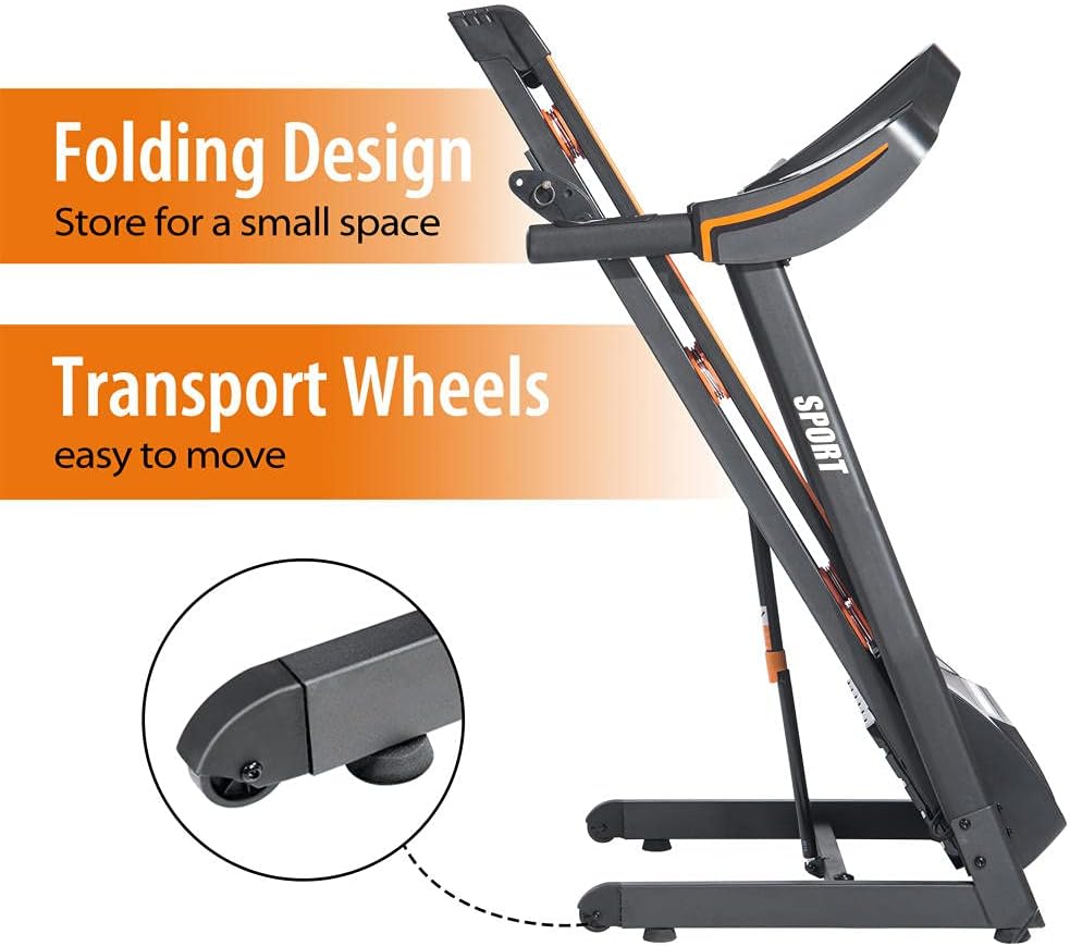 Foldable Treadmills for Home Folding Electric Treadmill Motorized Running Machine with Manual Incline and Hydraulic Rod Mechanism Cardio Training w/Wheels, Safety Key,EKG Grip Pulse Sensor