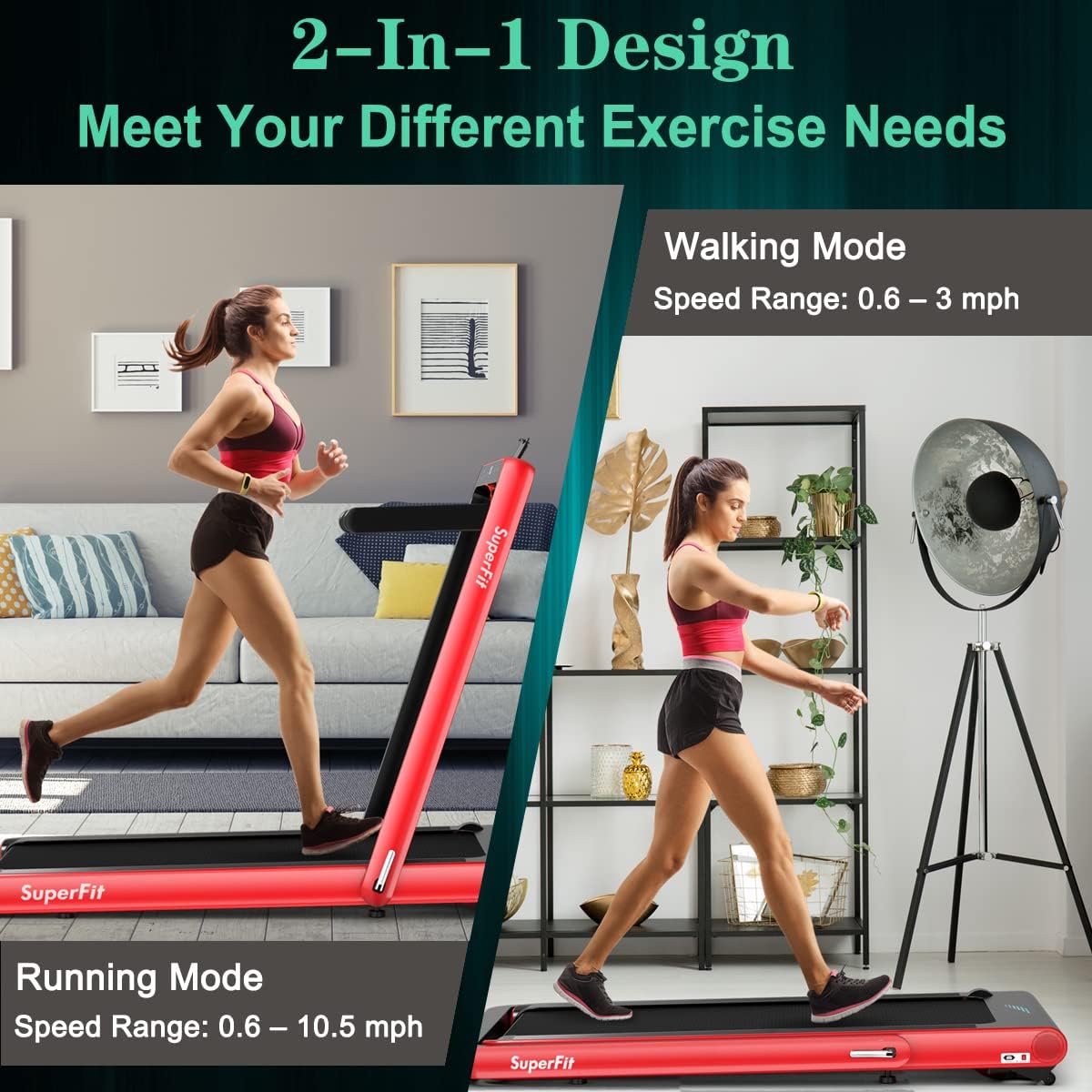 Goplus 2 in 1 Folding Treadmill, 4.75HP Superfit Under Desk Electric Treadmill with APP Control, LED Touch Screen, Blue Tooth Speaker, Remote Control, Walking Jogging for Home Office