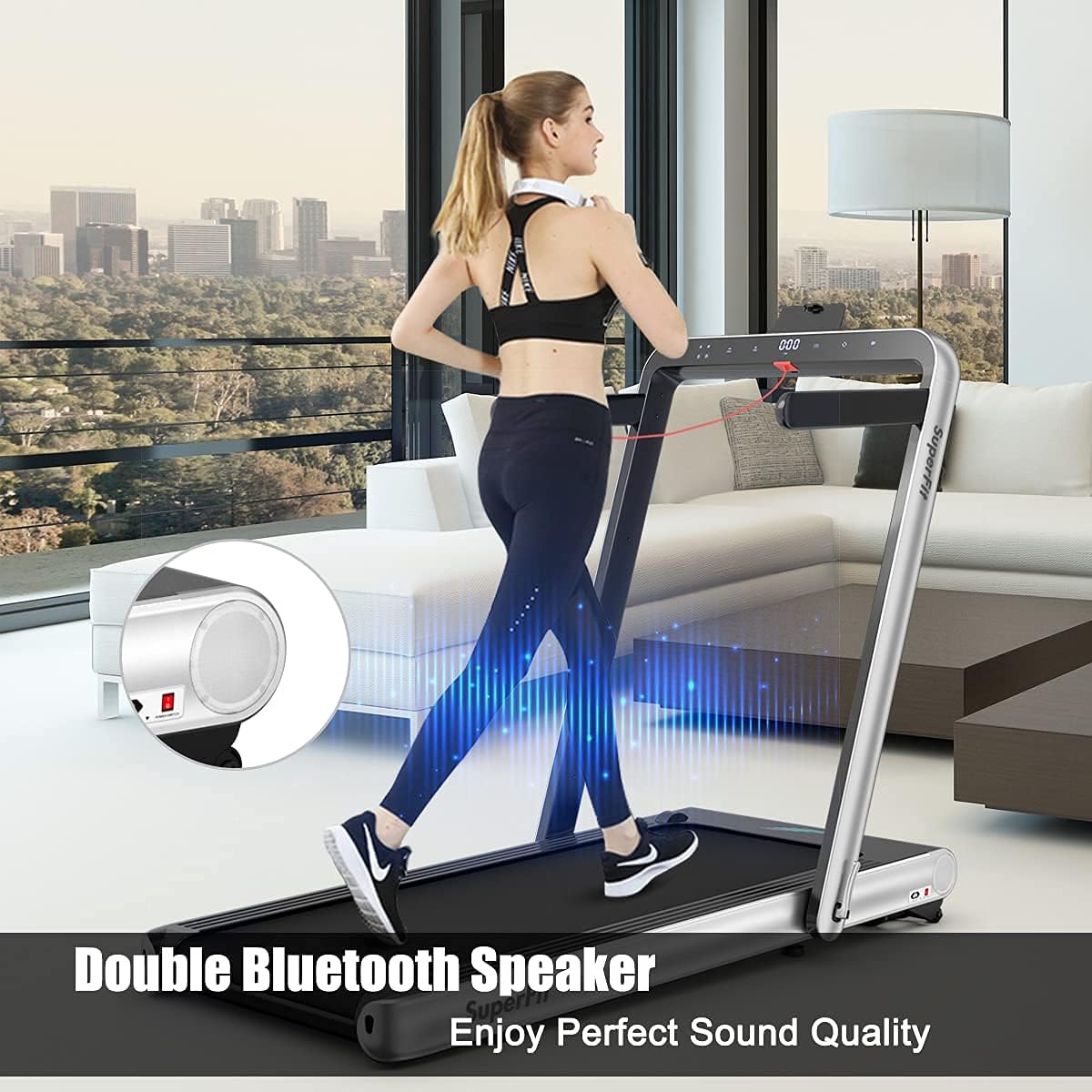 Goplus 2 in 1 Folding Treadmill, 4.75HP Superfit Under Desk Electric Treadmill with APP Control, LED Touch Screen, Blue Tooth Speaker, Remote Control, Walking Jogging for Home Office