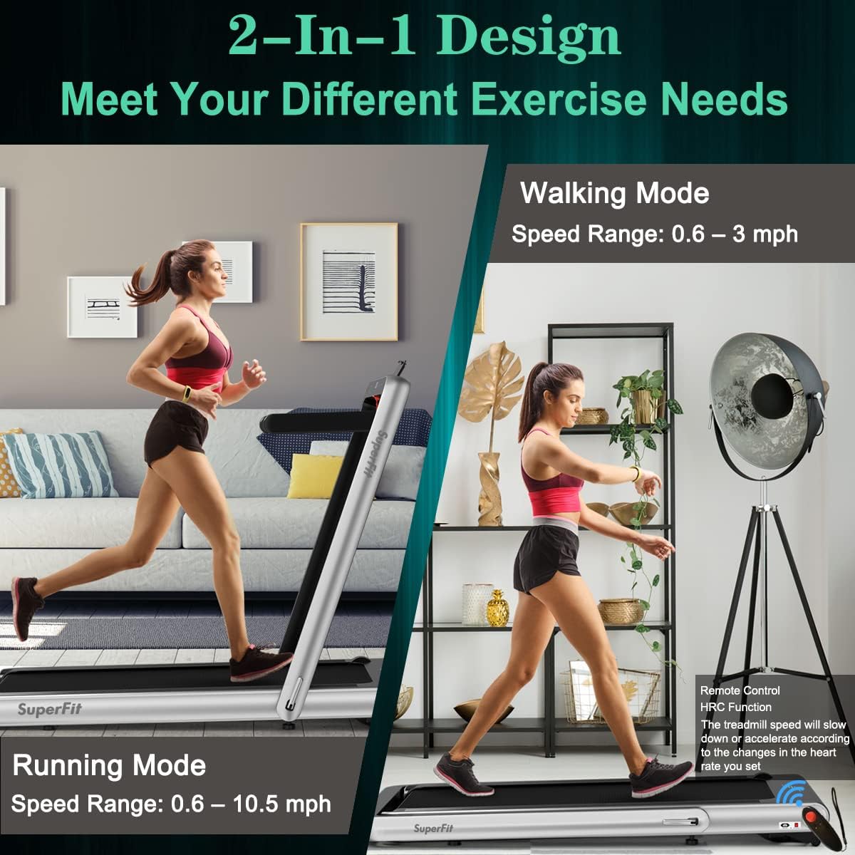 Goplus 2 in 1 Folding Treadmill, 4.75HP Superfit Under Desk Electric Treadmill with APP Control, LED Touch Screen, Blue Tooth Speaker, Remote Control, Walking Jogging for Home Office