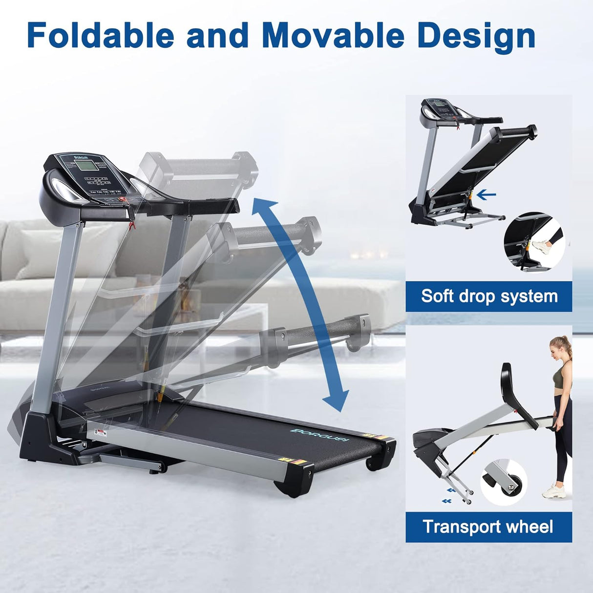 BORGUSI 15% Auto Incline Treadmill with Bluetooth Speaker, 20" Wide 3.5HP Folding Electric Treadmill with LCD Display Easy Assembly Running Walking Exercise Machine for Home Use, 350 LBS Capacity