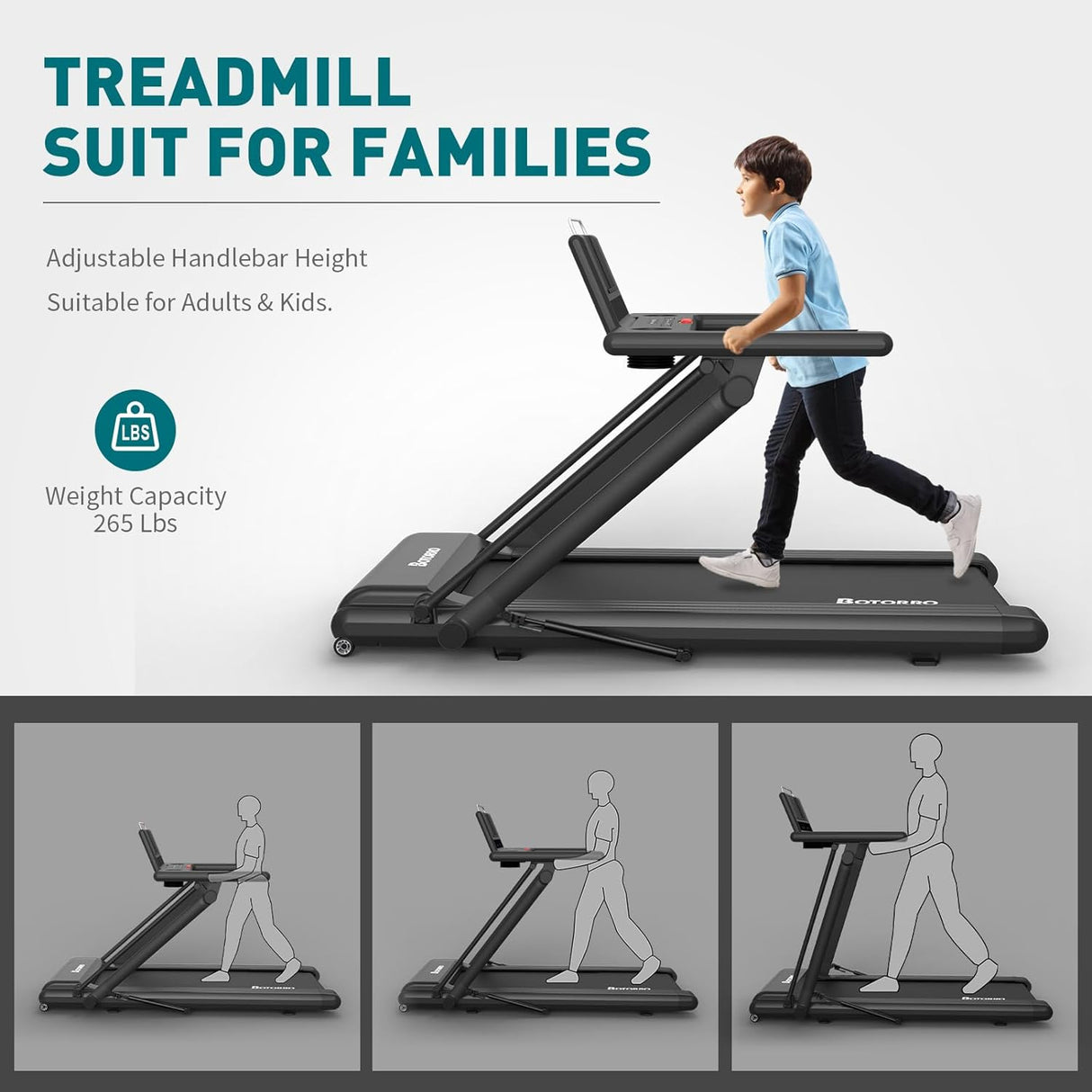 BOTORRO R5 Foldable Treadmill, 265Lbs Load | R7 Treadmill for Home with Incline 18 Levels, 300Lbs Capacity Treadmill, LED Touching Screen with Bluetooth and 18 Programs, 30 Days Free Kinomap