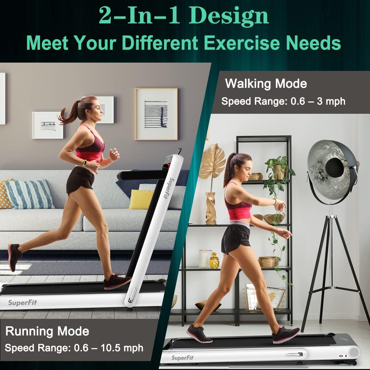 Goplus 2 in 1 Folding Treadmill, 4.75HP Superfit Under Desk Electric Treadmill with APP Control, LED Touch Screen, Blue Tooth Speaker, Remote Control, Walking Jogging for Home Office