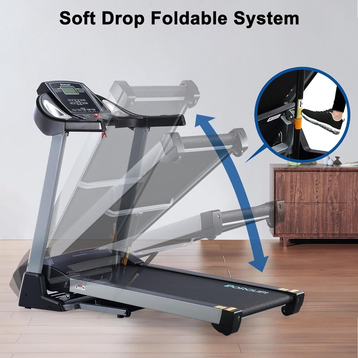 BORGUSI Auto Incline Treadmill, 300/350LBS Capacity, 17.5"/20" Wide Electric Folding Treadmill Max 8.5/10 MPH Speed, Running Machine with Bluetooth Speaker