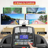 4.5HP Folding Treadmill, 15% Auto Incline 300 lbs Capacity Electric Treadmill with APP Control, Stereo Bluetooth, Armrest Button Heart Rate, Running Machine for Home Workout